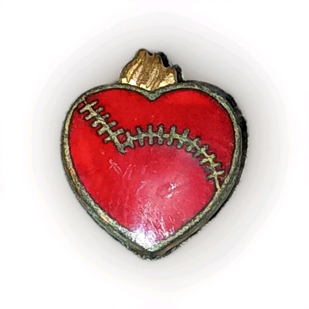 Rare Vtg Heart Attack Surgery Badge Hospital Medical Stitches Red Lapel Hat Pin